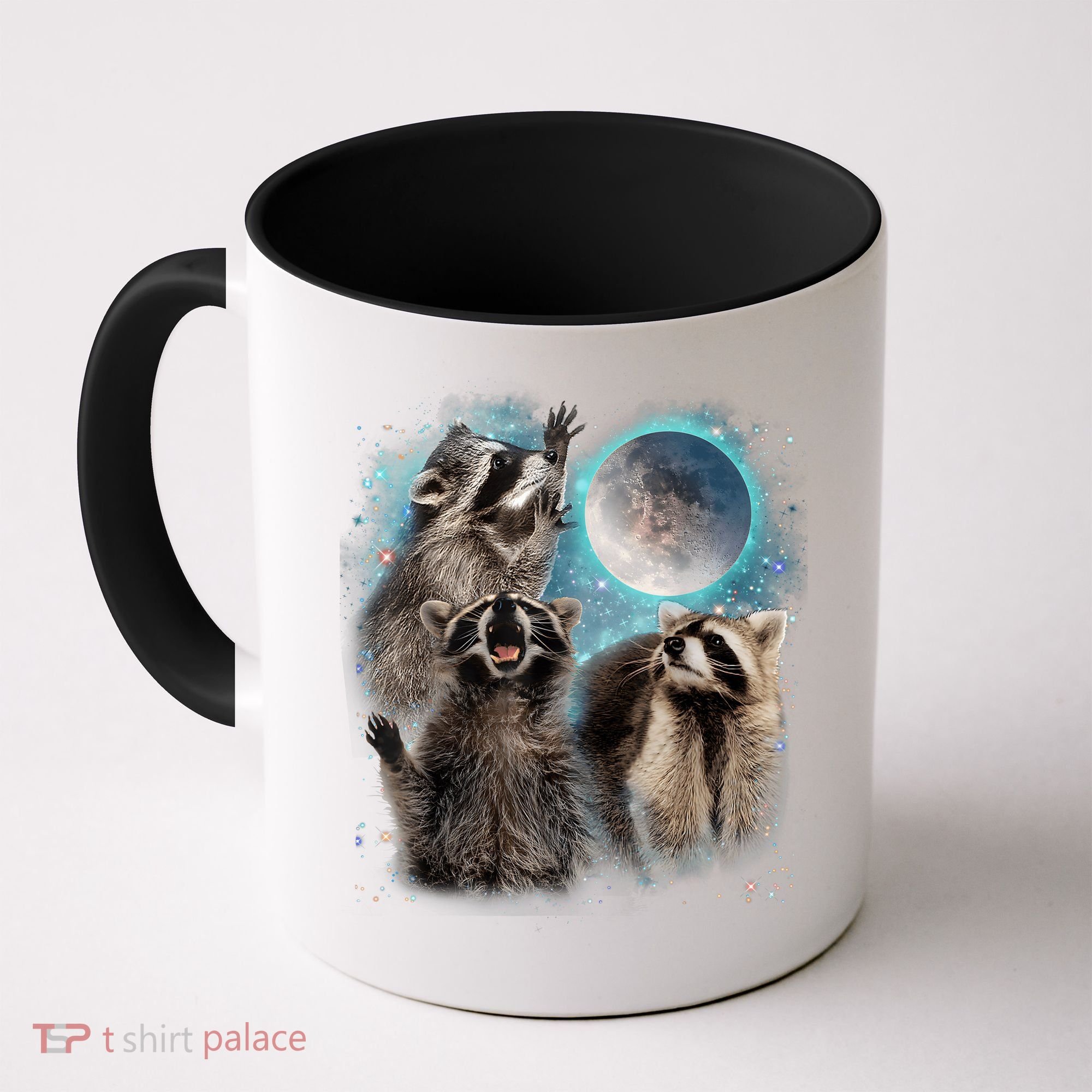 3 Racoon Moon Howling Raccoon Head Funny Coffee Mug