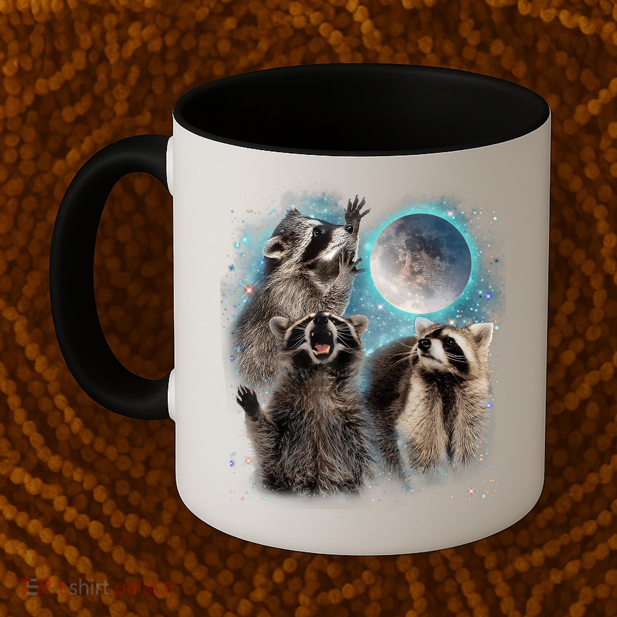 3 Racoon Moon Howling Raccoon Head Funny Coffee Mug