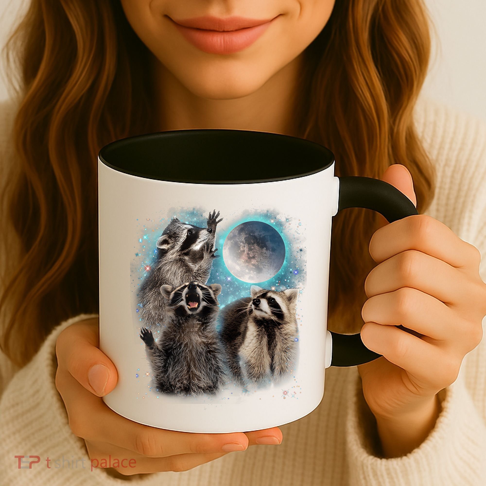 3 Racoon Moon Howling Raccoon Head Funny Coffee Mug