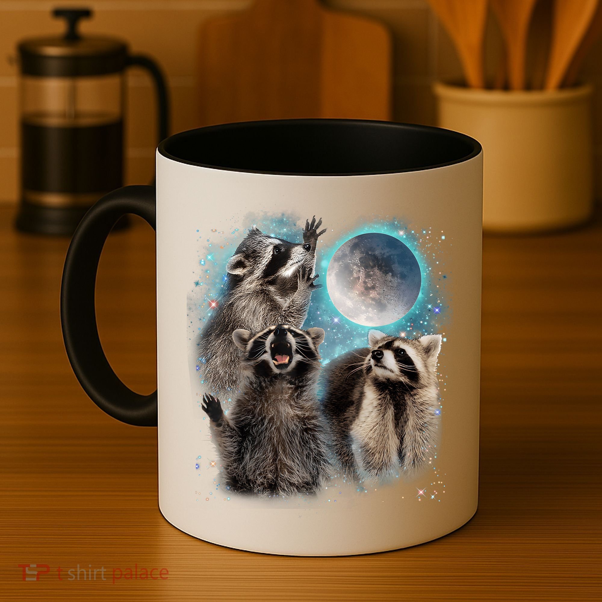 3 Racoon Moon Howling Raccoon Head Funny Coffee Mug