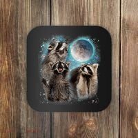 3 Racoon Moon Howling Raccoon Head Funny Coaster thumb 0