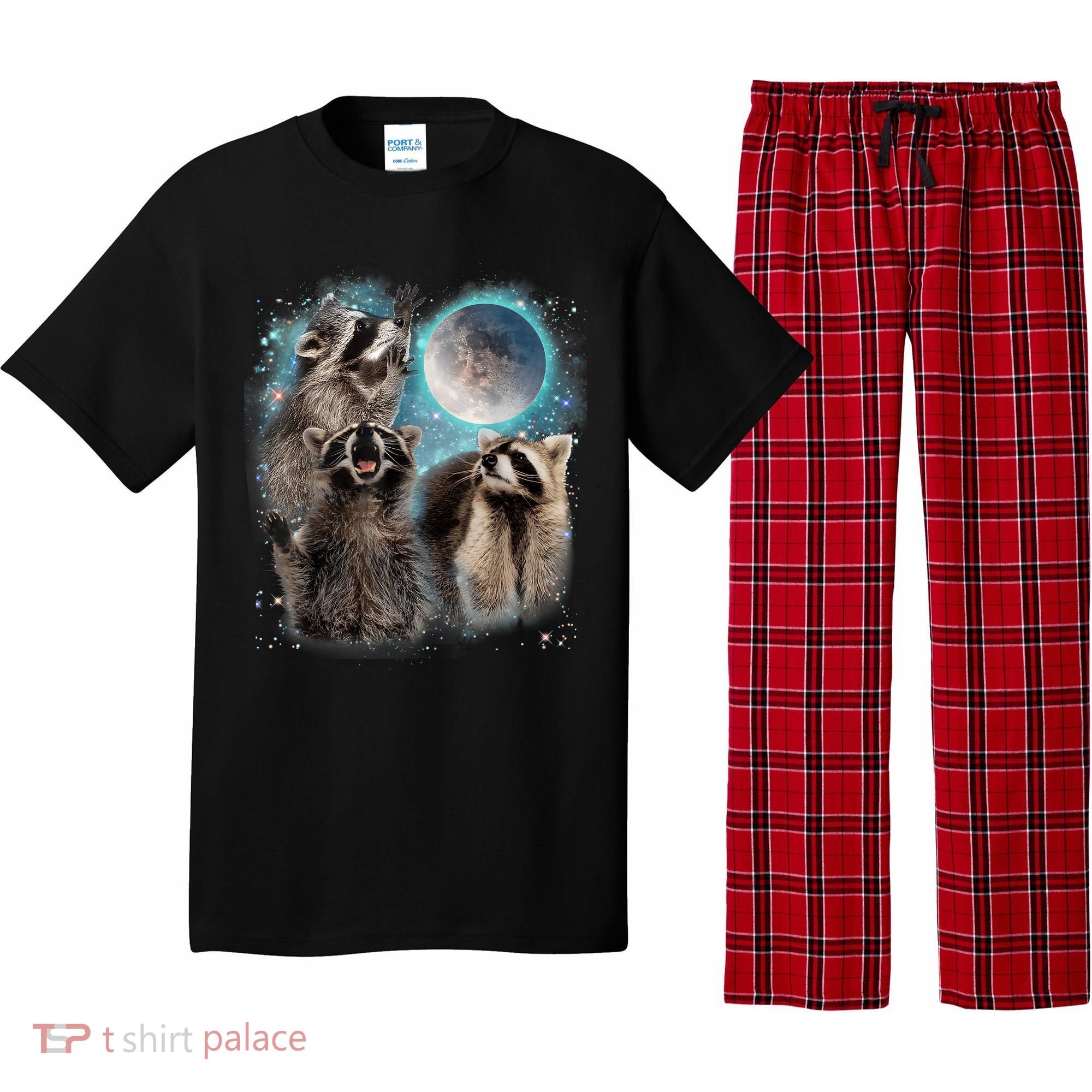 3 Racoon Moon Howling Raccoon Head Funny Pajama Set