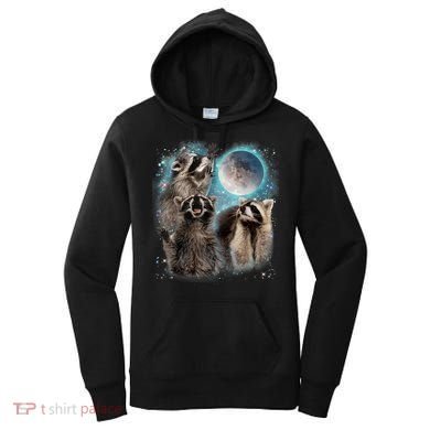 3 Racoon Moon Howling Raccoon Head Funny Women's Hoodie