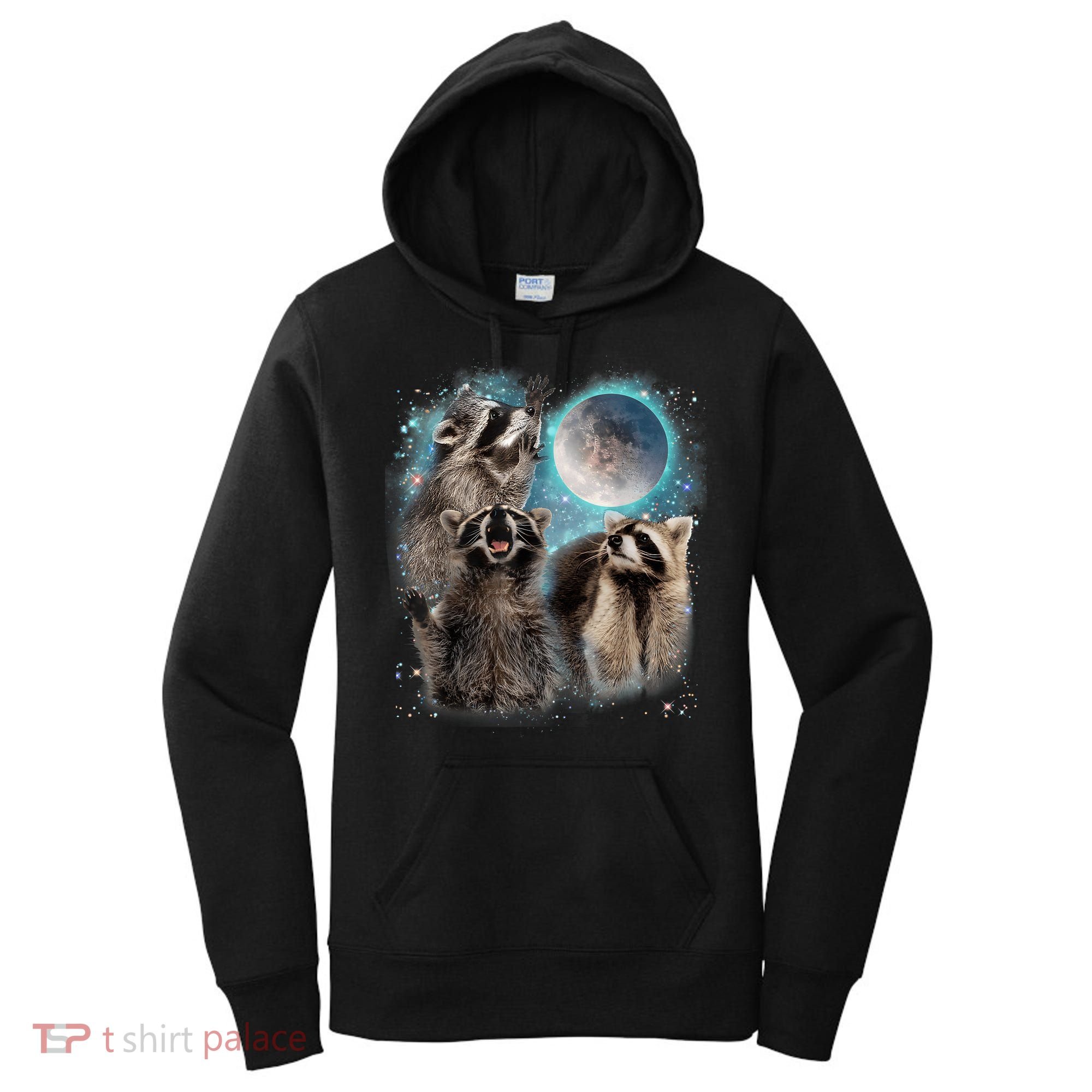 3 Racoon Moon Howling Raccoon Head Funny Women's Hoodie