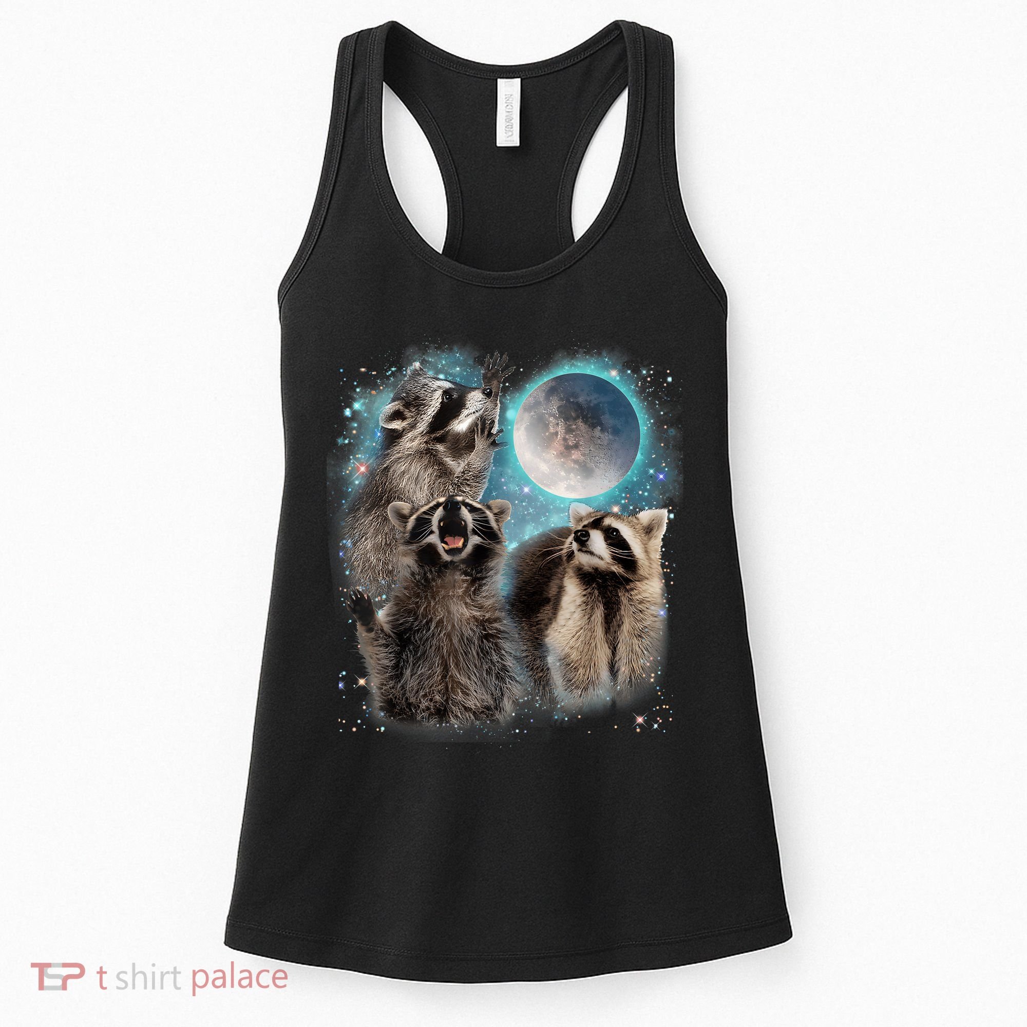 3 Racoon Moon Howling Raccoon Head Funny Women's Tank Top