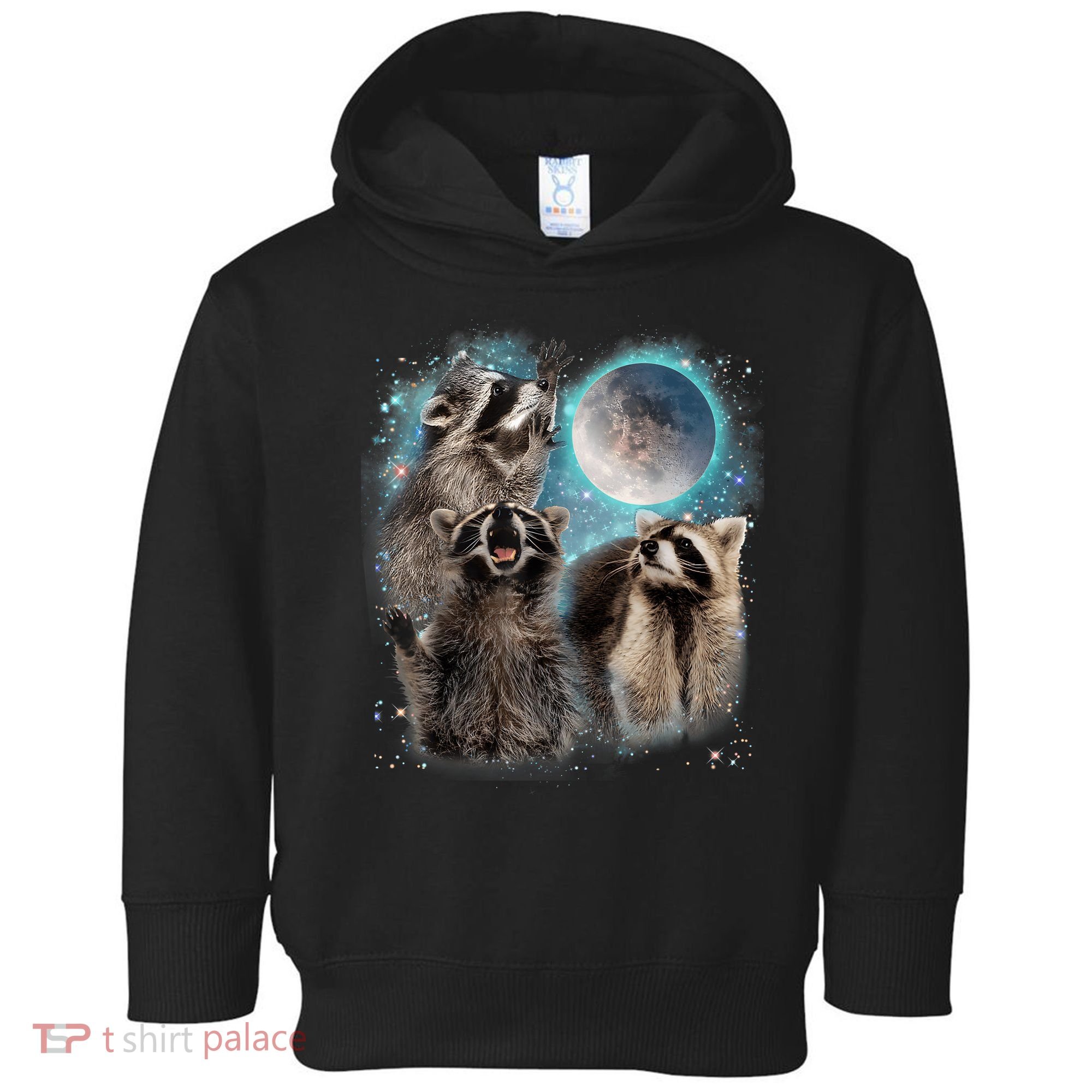 3 Racoon Moon Howling Raccoon Head Funny Toddler Hoodie