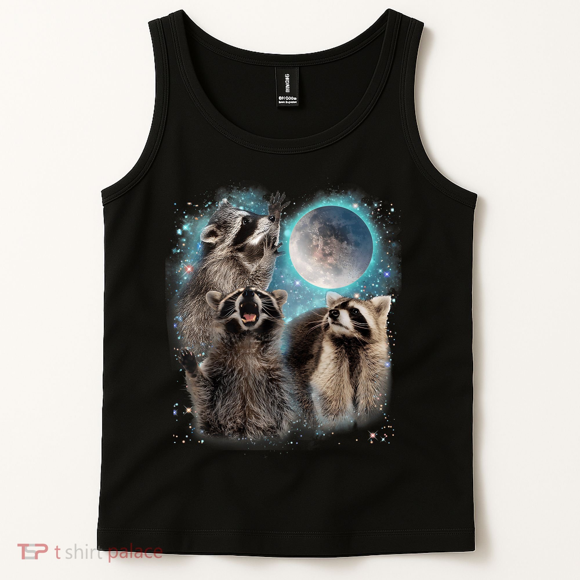3 Racoon Moon Howling Raccoon Head Funny Tank Top