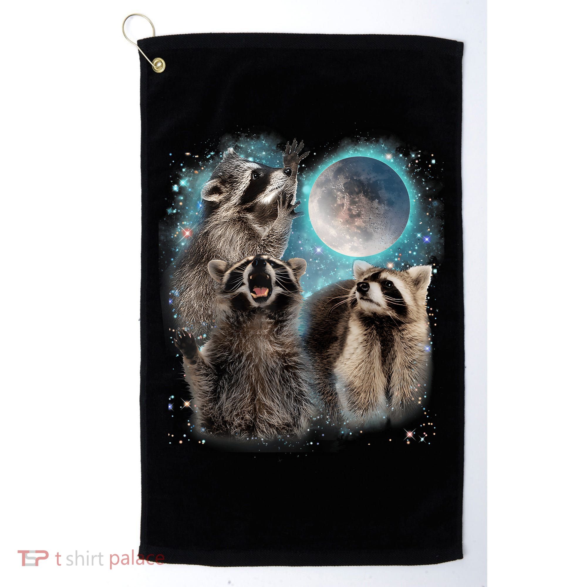 3 Racoon Moon Howling Raccoon Head Funny Golf Towel