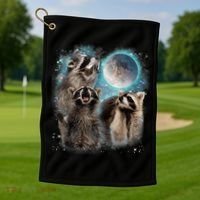 3 Racoon Moon Howling Raccoon Head Funny Golf Towel thumb 1