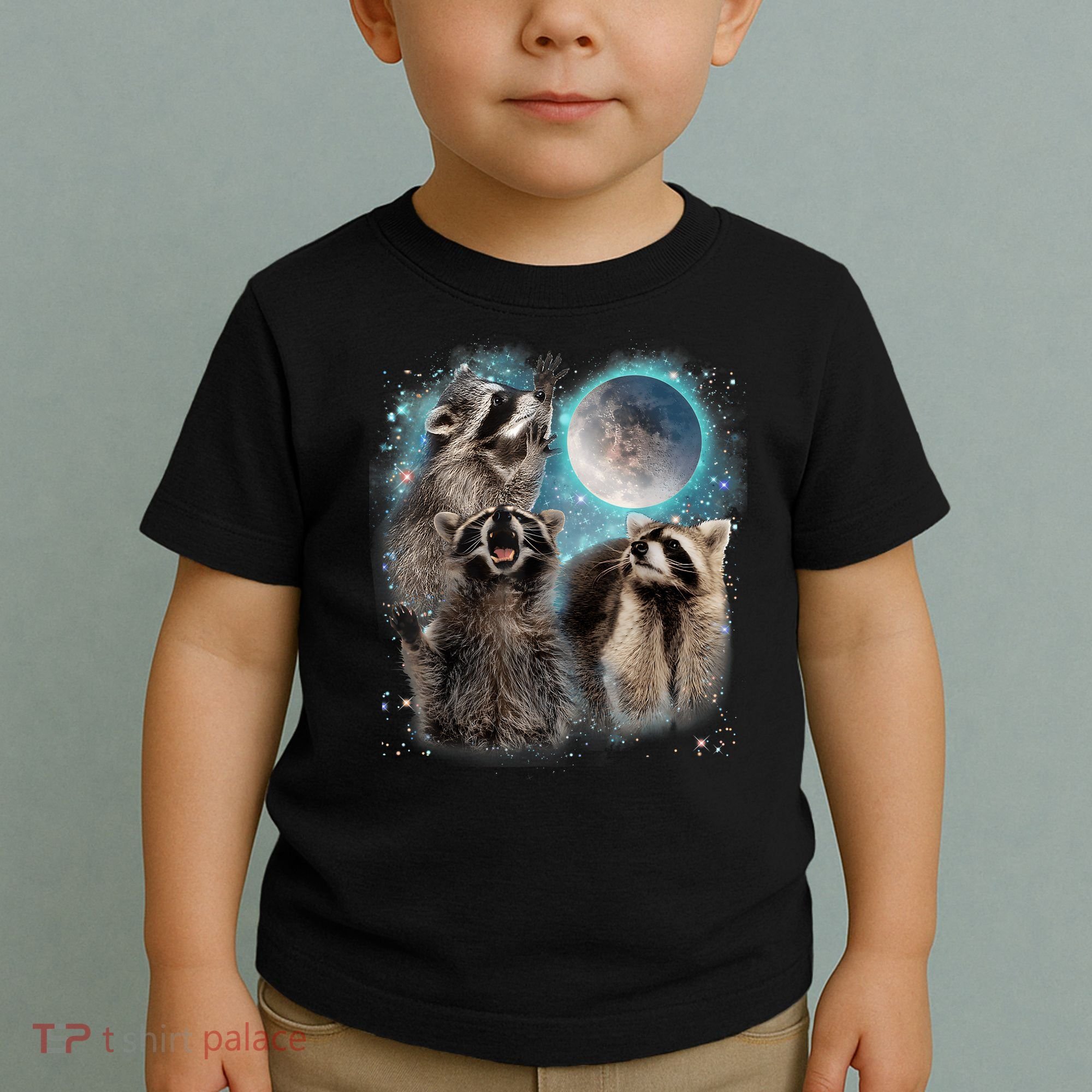 3 Racoon Moon Howling Raccoon Head Funny Toddler T-Shirt