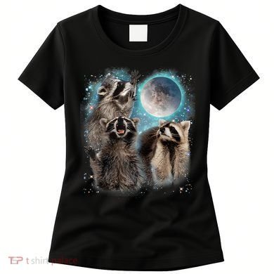 3 Racoon Moon Howling Raccoon Head Funny Women's T-Shirt