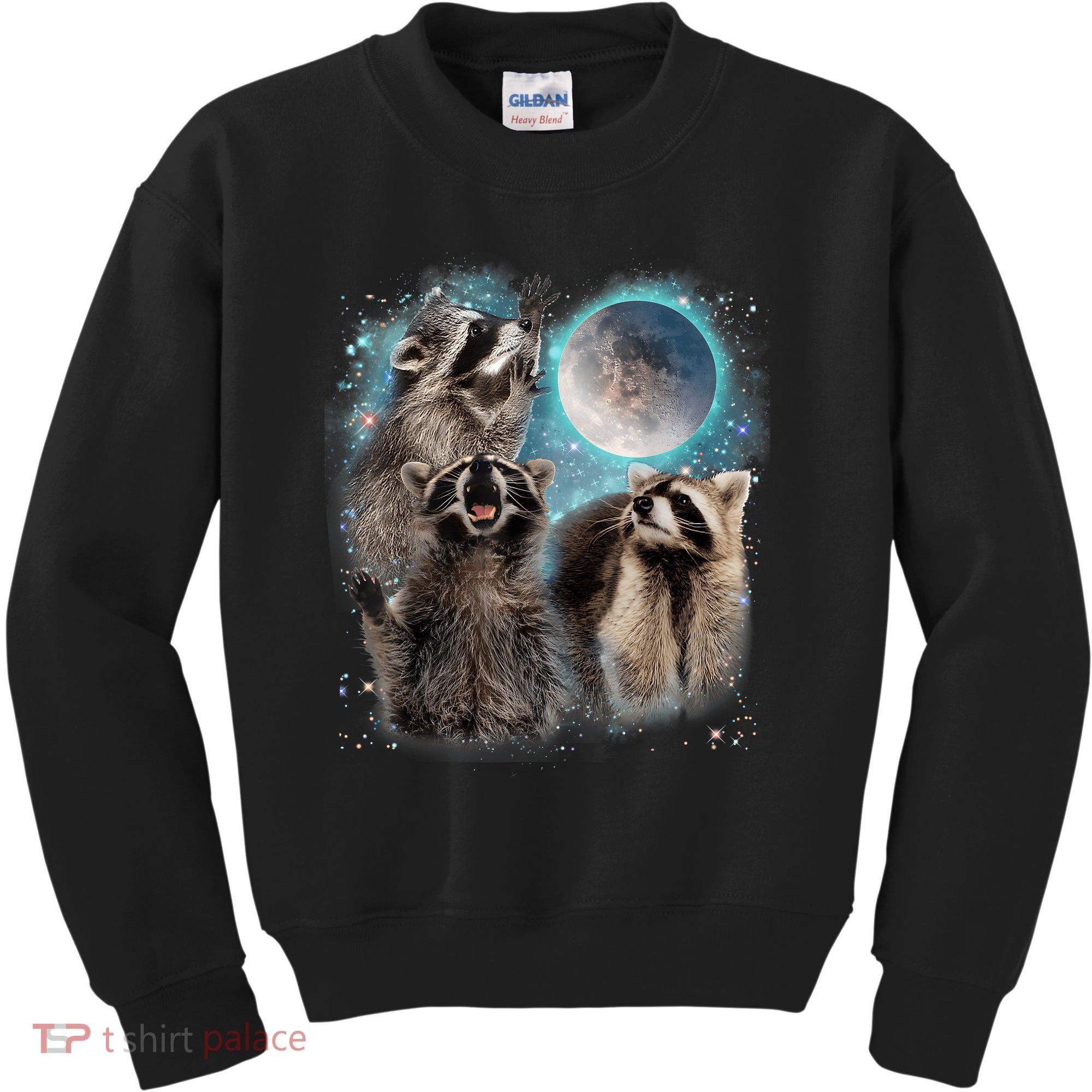 3 Racoon Moon Howling Raccoon Head Funny Kids Sweatshirt