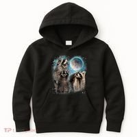 3 Racoon Moon Howling Raccoon Head Funny Kids Hoodie thumb 0