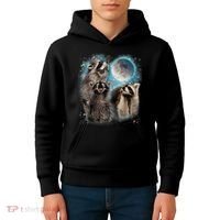 3 Racoon Moon Howling Raccoon Head Funny Kids Hoodie thumb 4