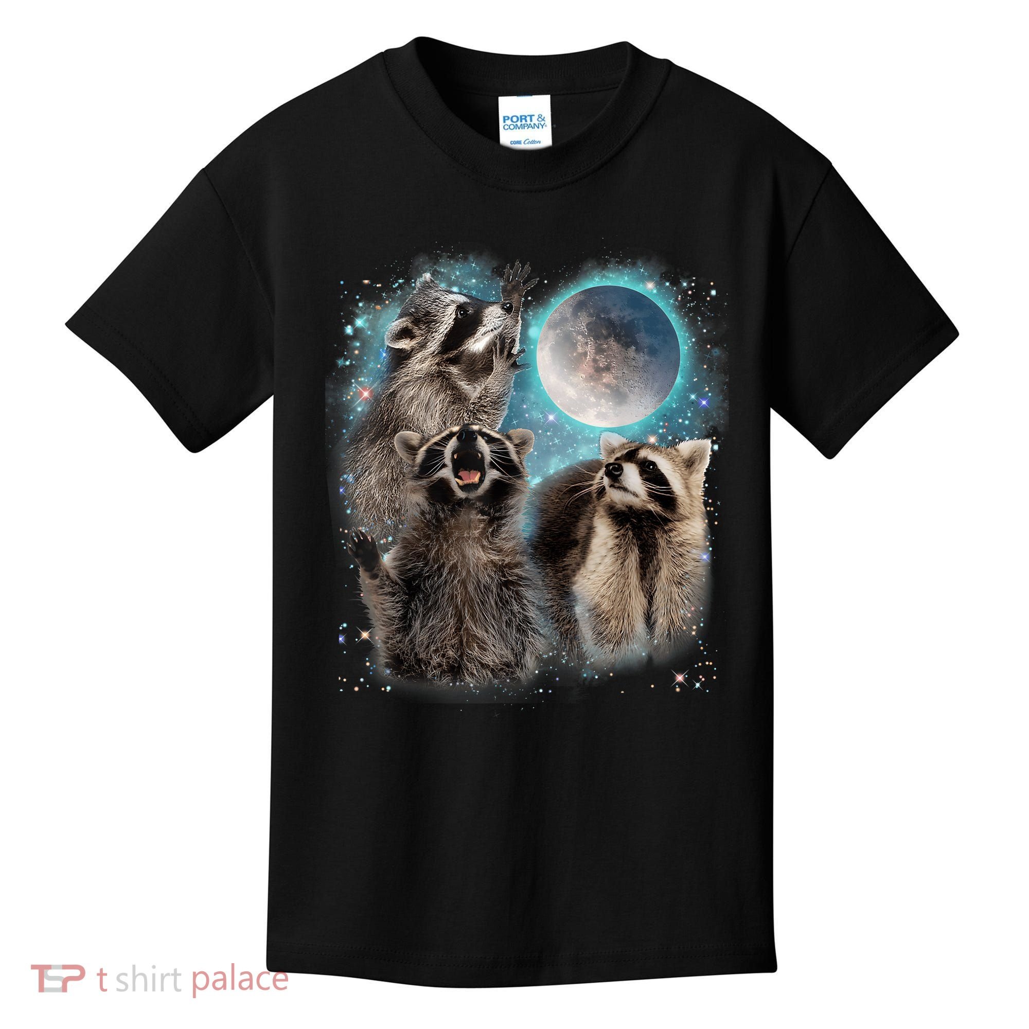 3 Racoon Moon Howling Raccoon Head Funny Kids T-Shirt