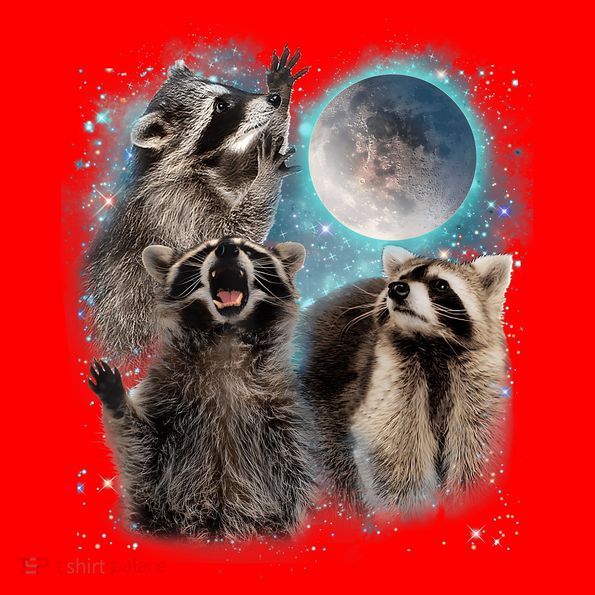 3 Racoon Moon Howling Raccoon Head Funny Santa Hat