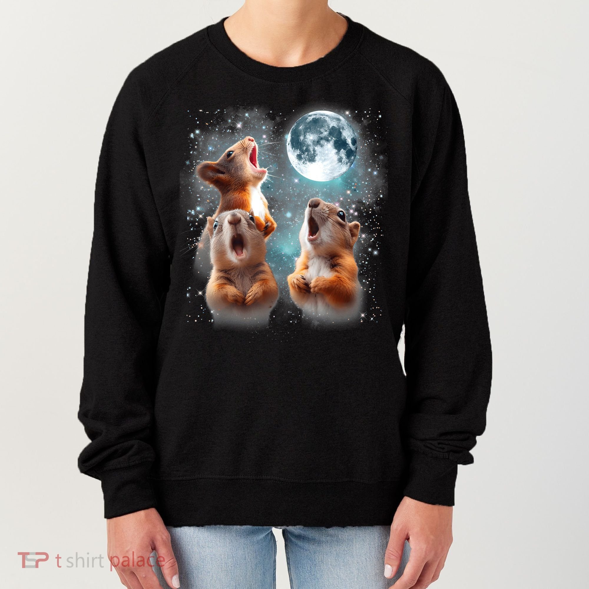 3 Squirrel Moon Howling Squirrel Head Funny Women's Sweatshirt