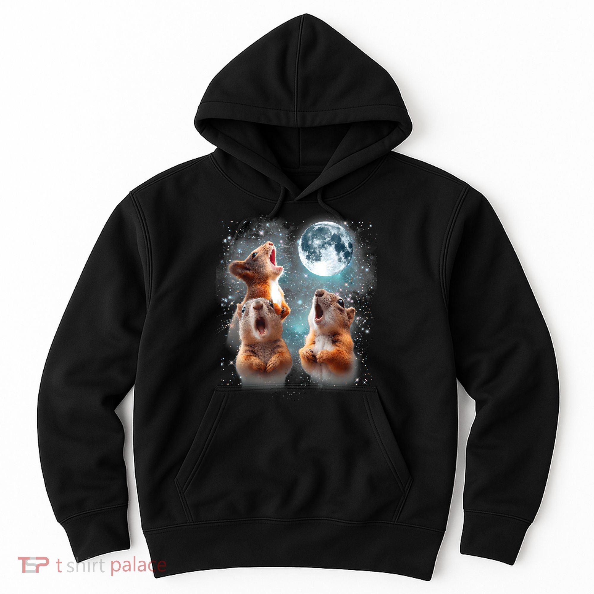 3 Squirrel Moon Howling Squirrel Head Funny Hoodie