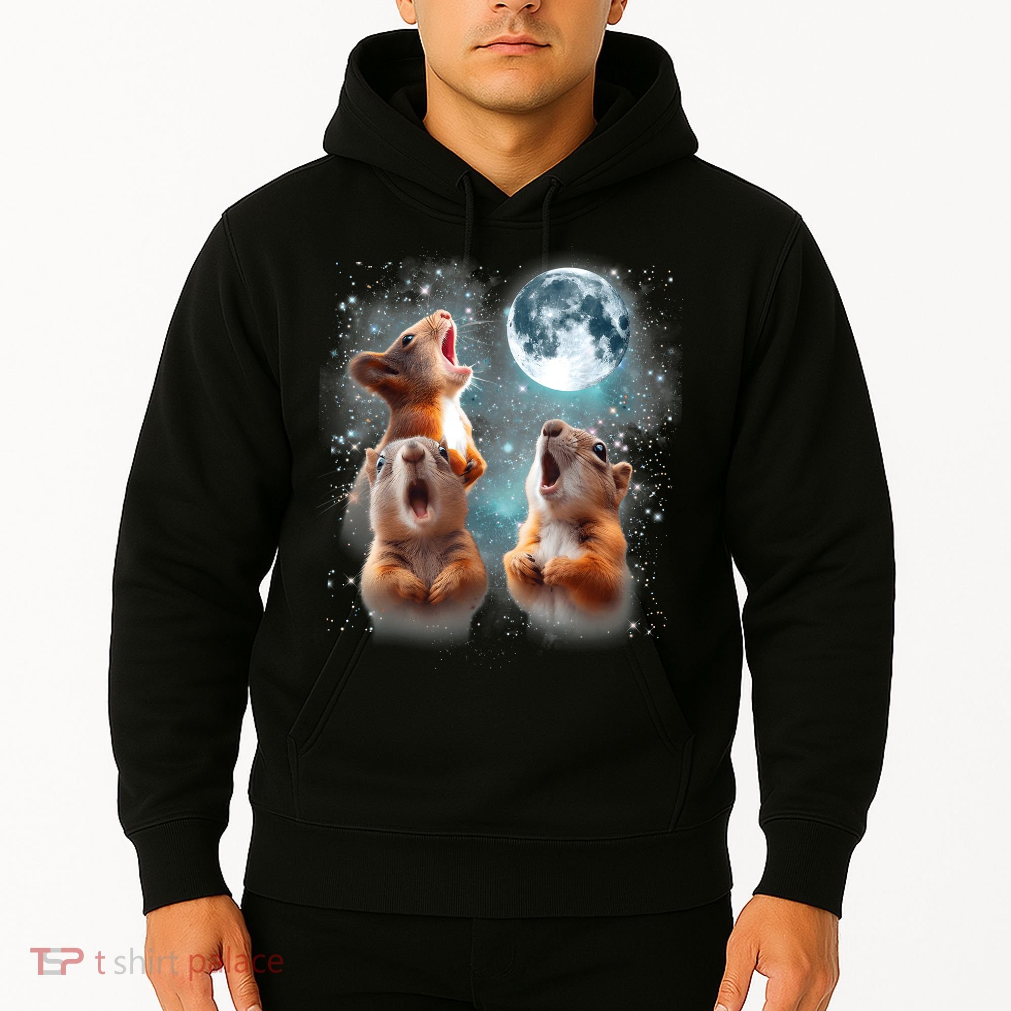 3 Squirrel Moon Howling Squirrel Head Funny Hoodie