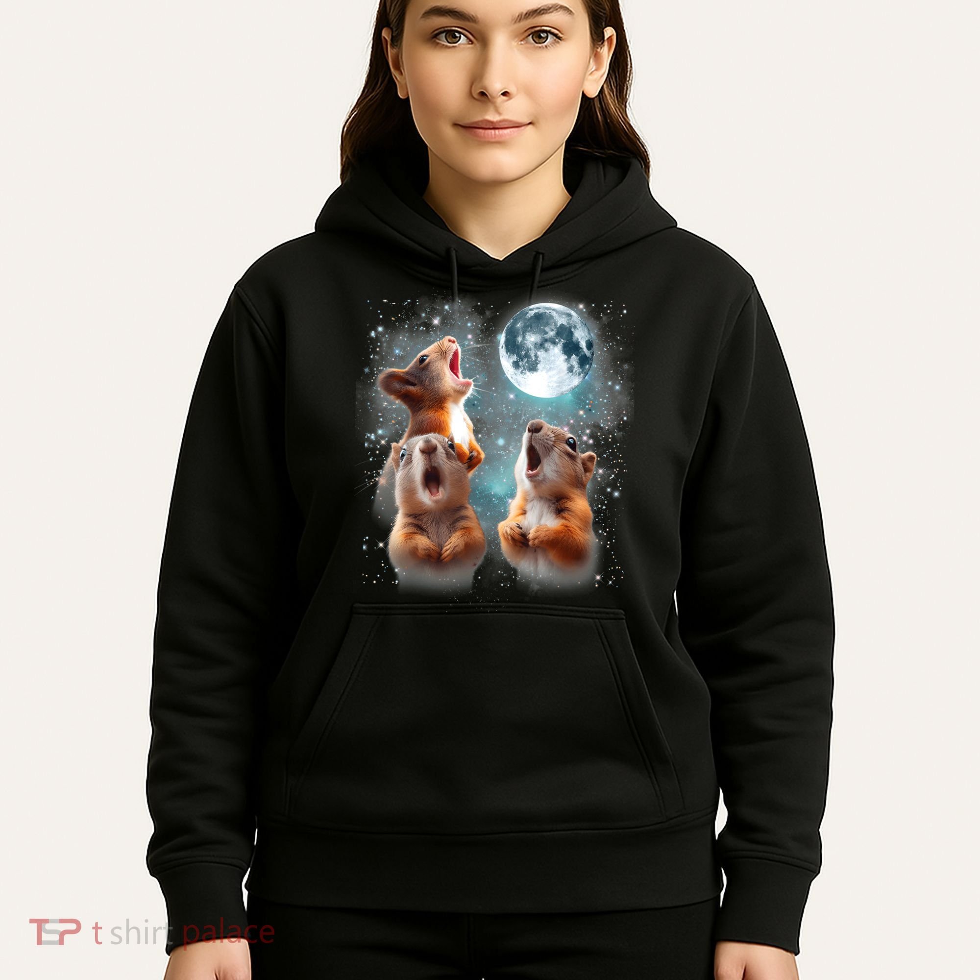 3 Squirrel Moon Howling Squirrel Head Funny Hoodie