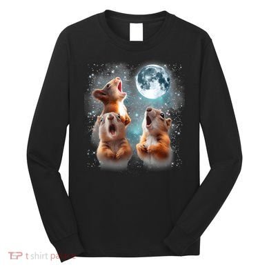 3 Squirrel Moon Howling Squirrel Head Funny Long Sleeve Shirt