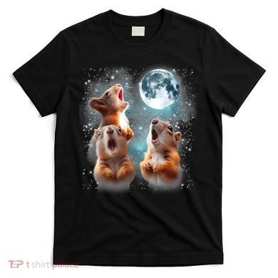 3 Squirrel Moon Howling Squirrel Head Funny T-Shirt