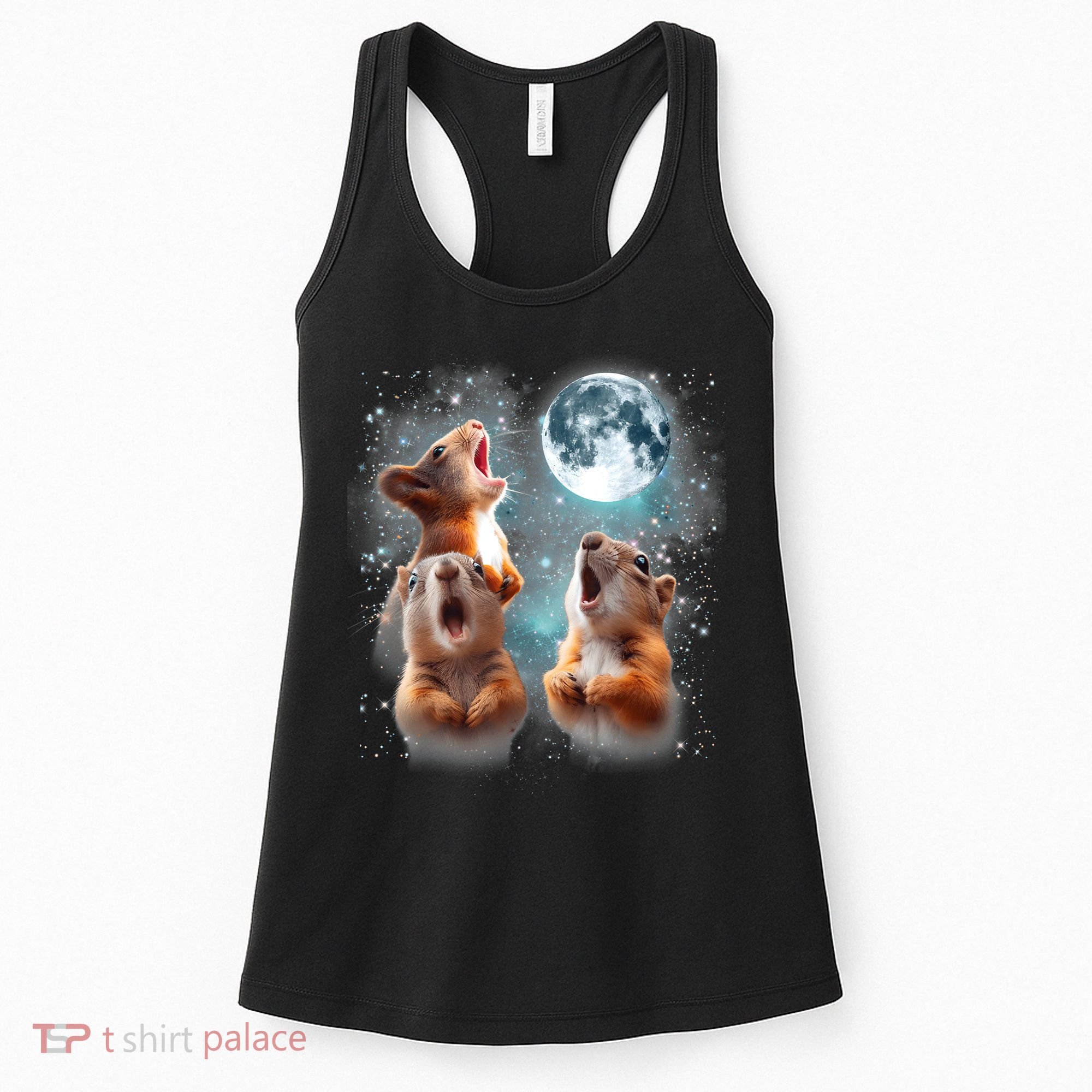 3 Squirrel Moon Howling Squirrel Head Funny Women's Tank Top