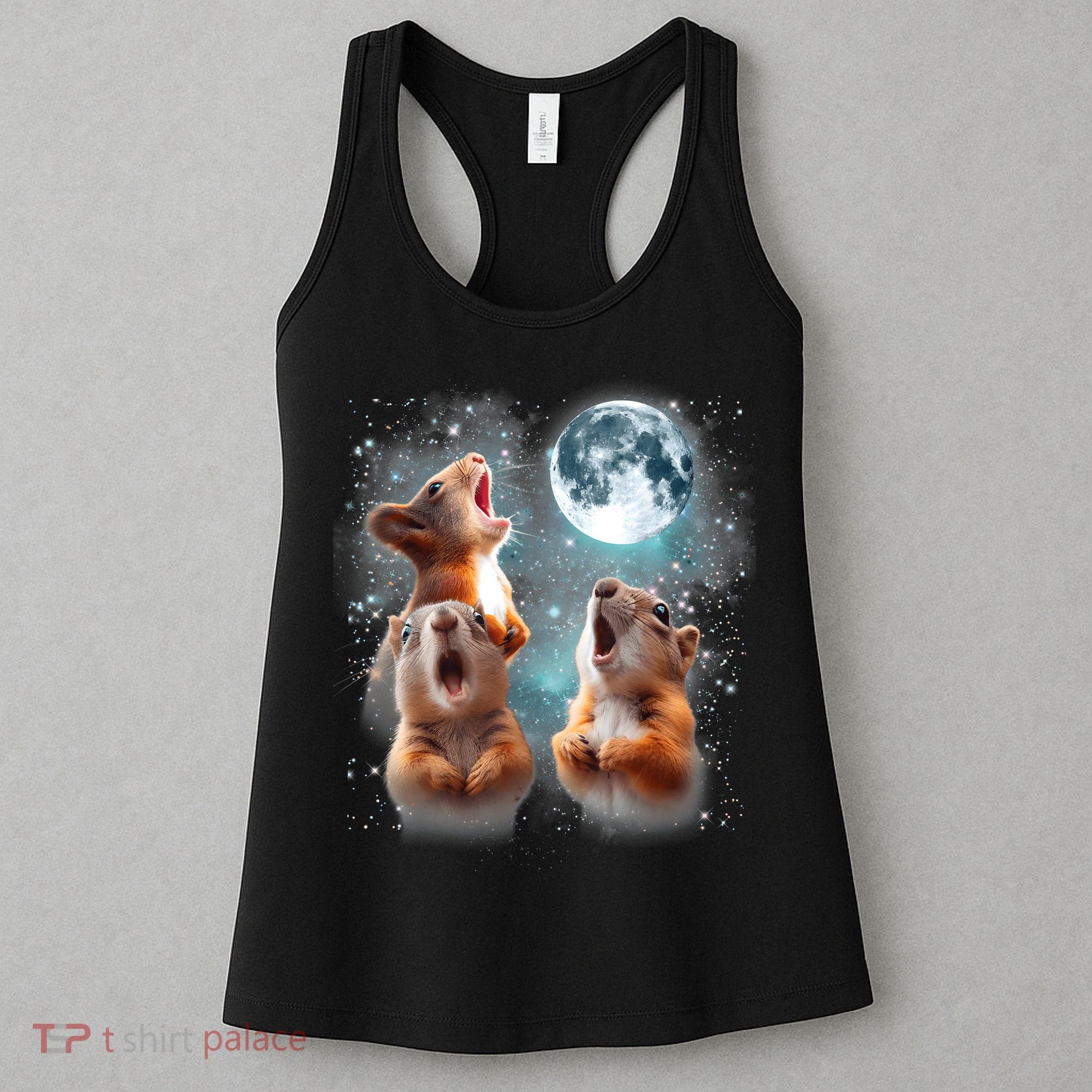 3 Squirrel Moon Howling Squirrel Head Funny Women's Tank Top