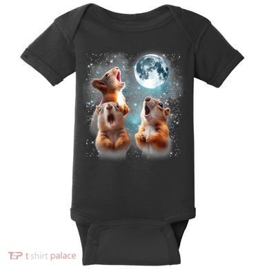 3 Squirrel Moon Howling Squirrel Head Funny Baby Bodysuit