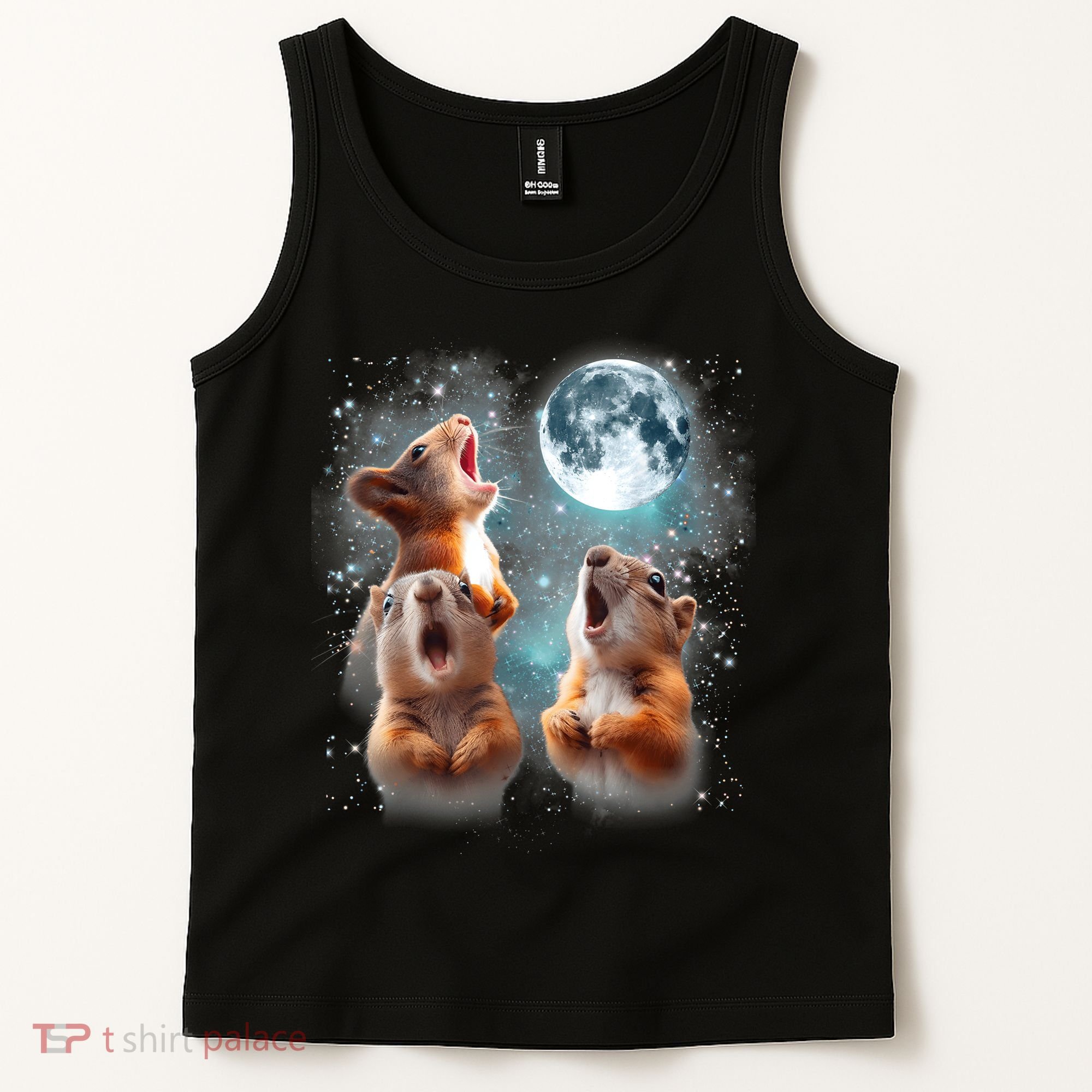 3 Squirrel Moon Howling Squirrel Head Funny Tank Top