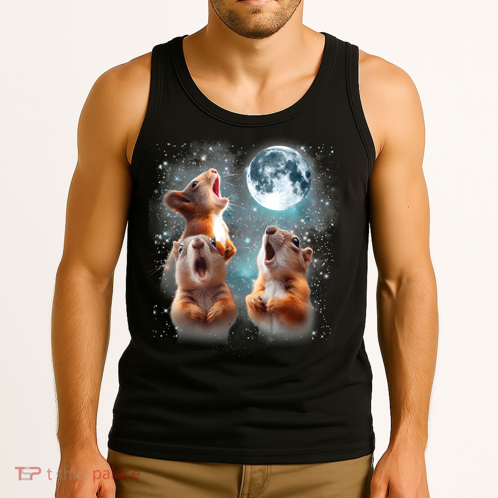 3 Squirrel Moon Howling Squirrel Head Funny Tank Top