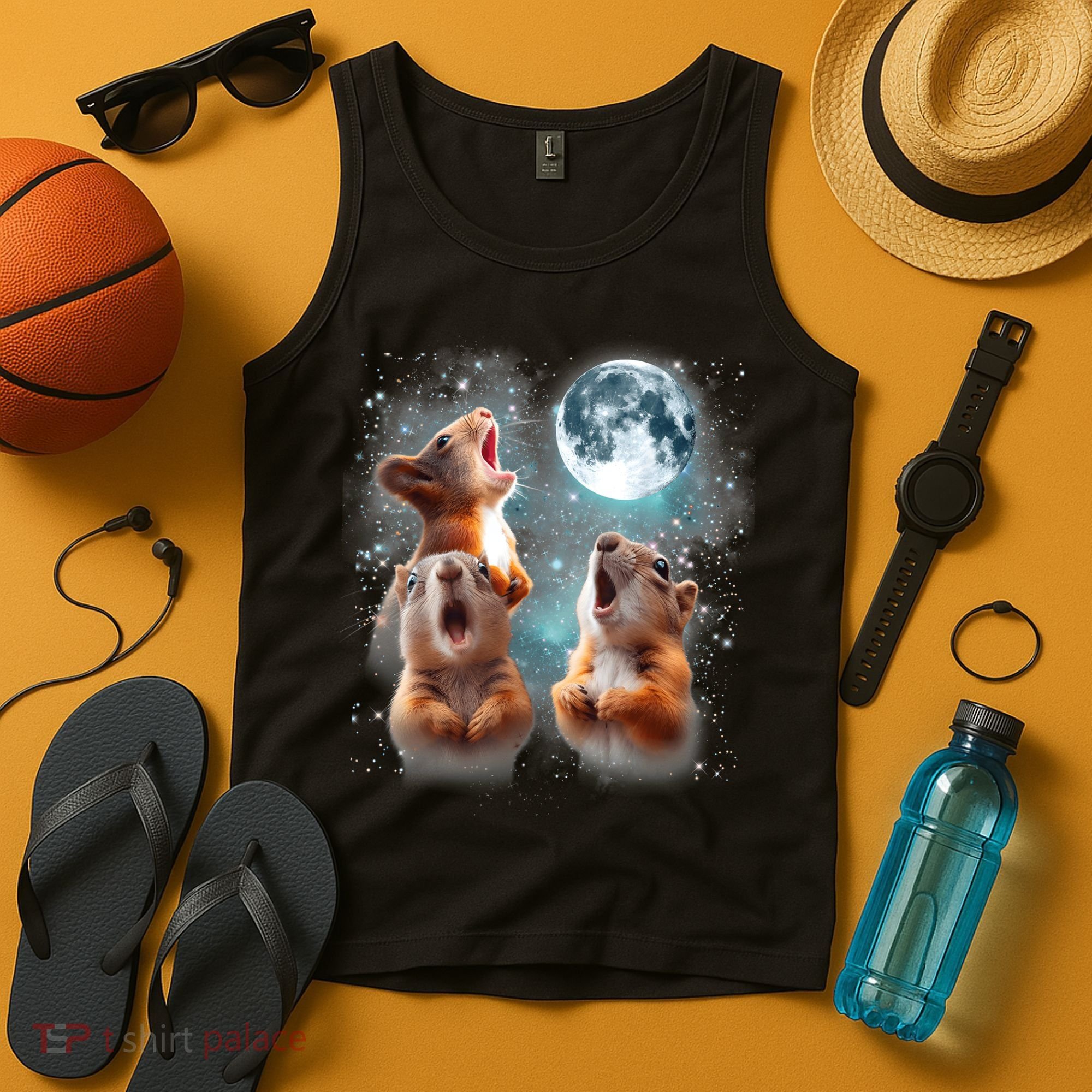 3 Squirrel Moon Howling Squirrel Head Funny Tank Top