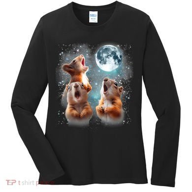 3 Squirrel Moon Howling Squirrel Head Funny Women's Long Sleeve Shirt