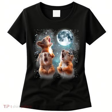 3 Squirrel Moon Howling Squirrel Head Funny Women's T-Shirt