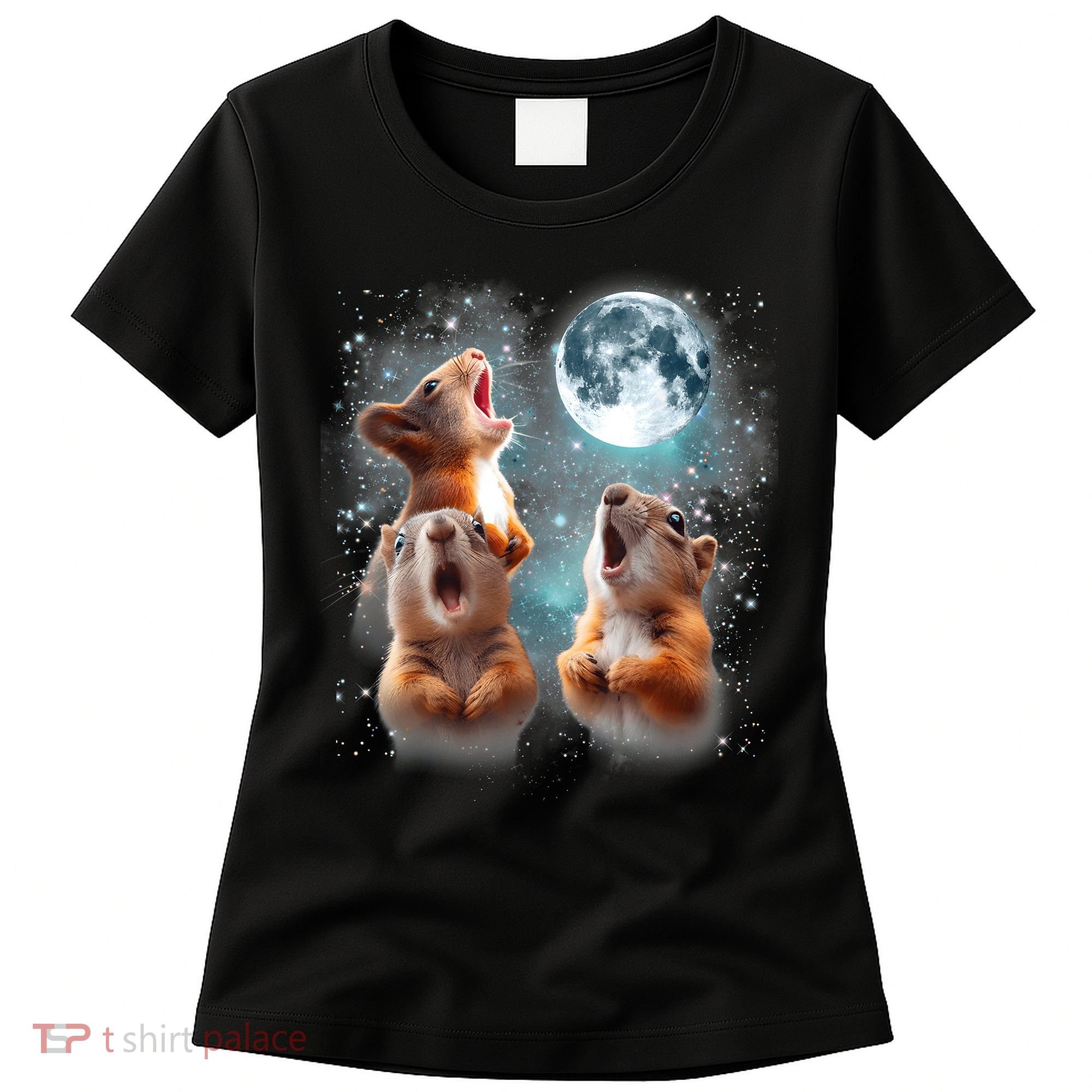 3 Squirrel Moon Howling Squirrel Head Funny Women's T-Shirt
