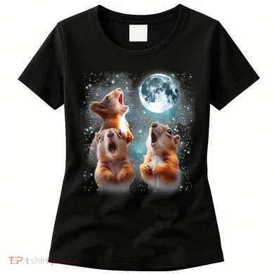 3 Squirrel Moon Howling Squirrel Head Funny Women's T-Shirt