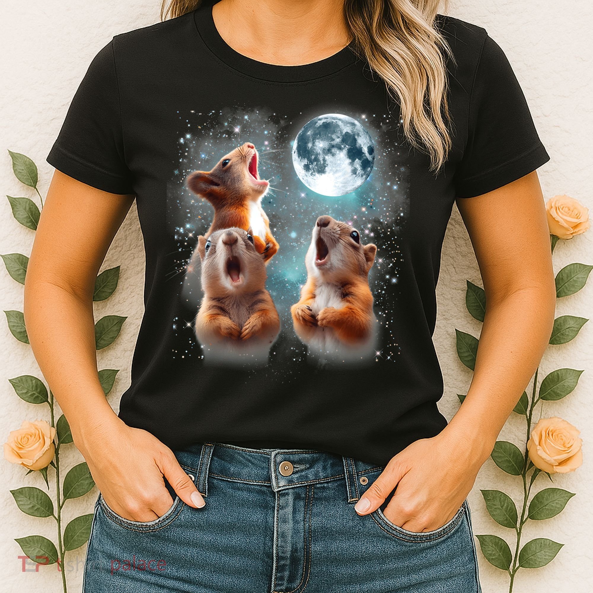 3 Squirrel Moon Howling Squirrel Head Funny Women's T-Shirt