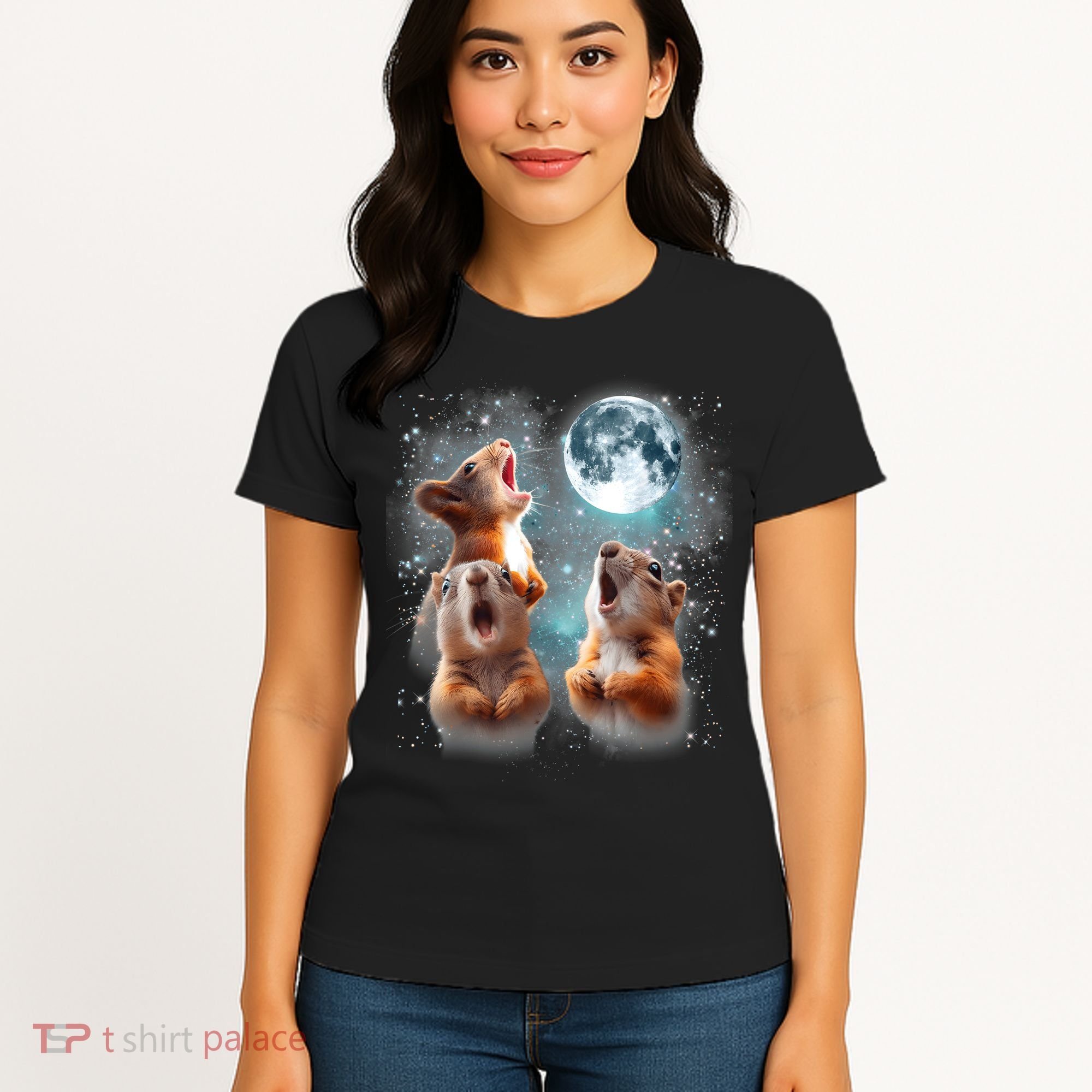 3 Squirrel Moon Howling Squirrel Head Funny Women's T-Shirt