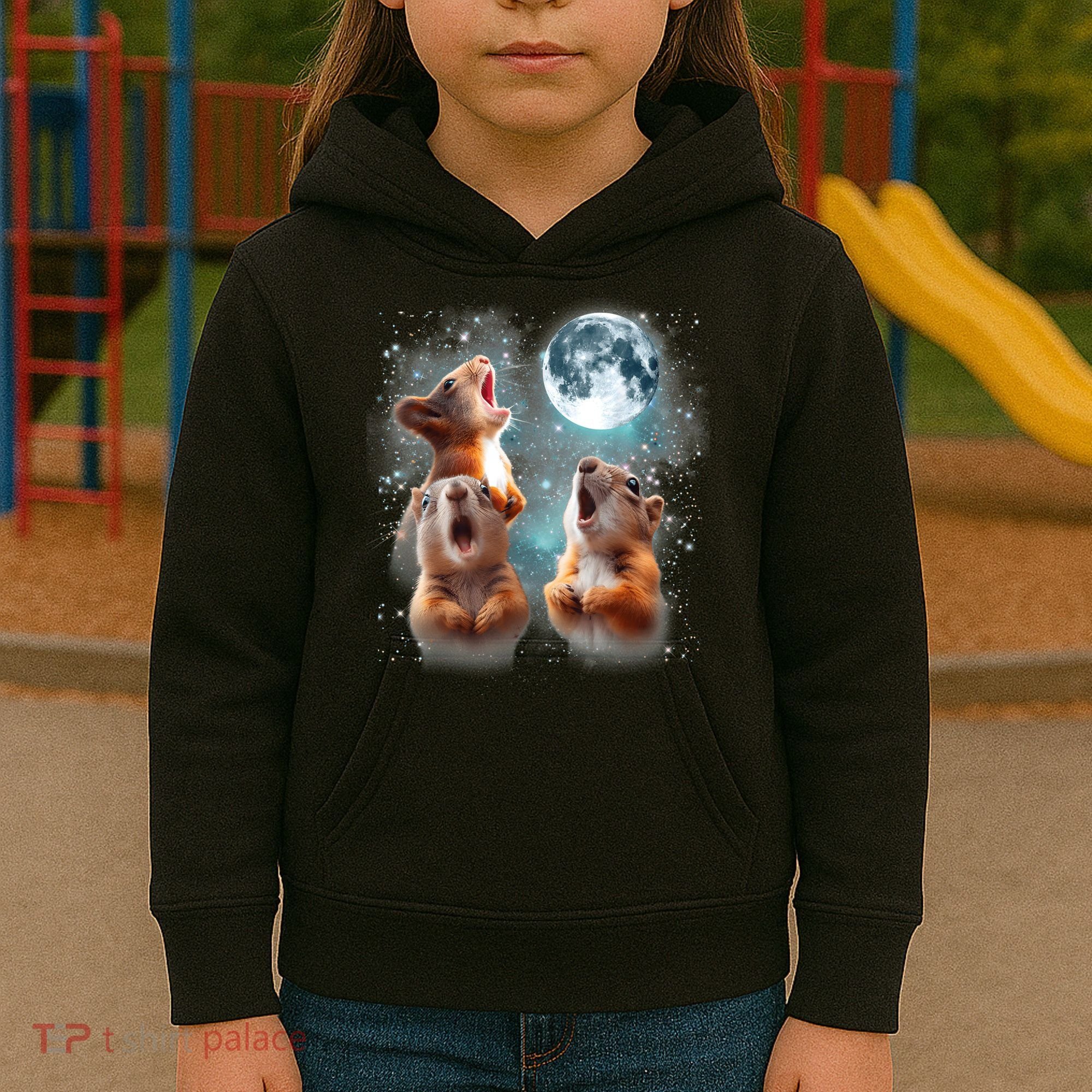 3 Squirrel Moon Howling Squirrel Head Funny Kids Hoodie