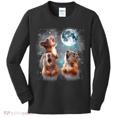 3 Squirrel Moon Howling Squirrel Head Funny Kids Long Sleeve Shirt