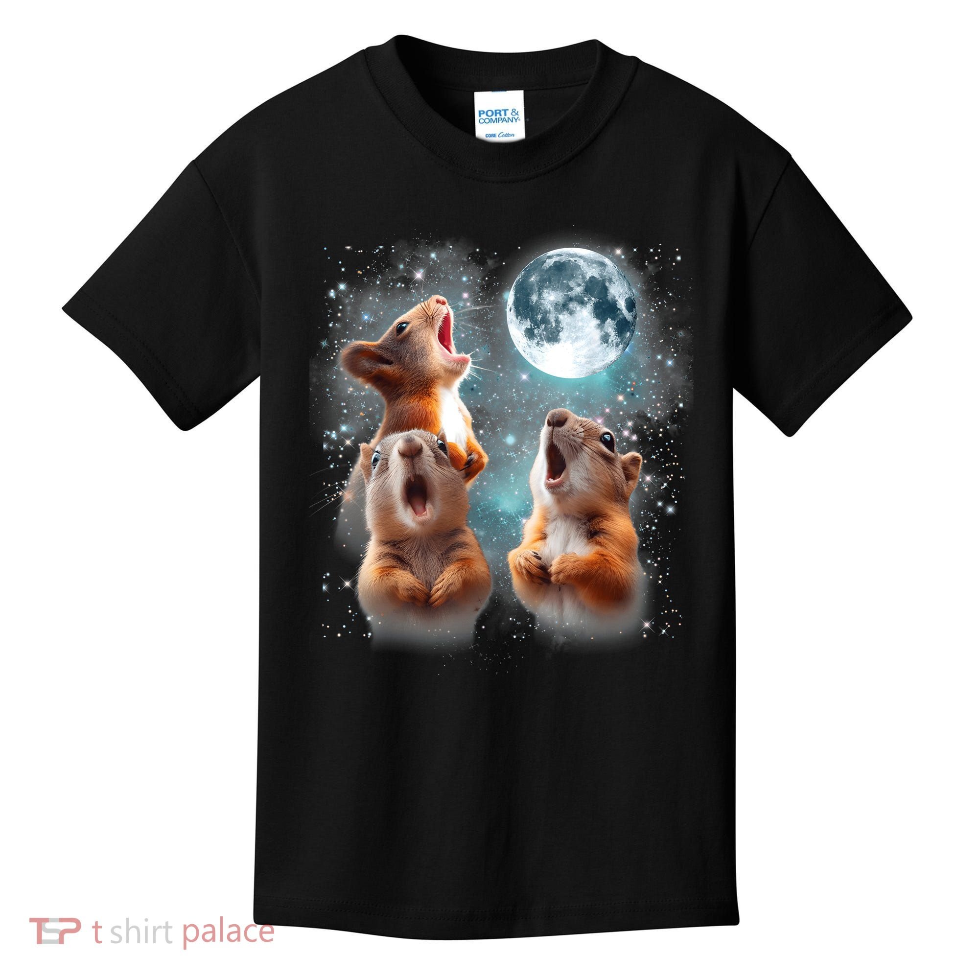3 Squirrel Moon Howling Squirrel Head Funny Kids T-Shirt