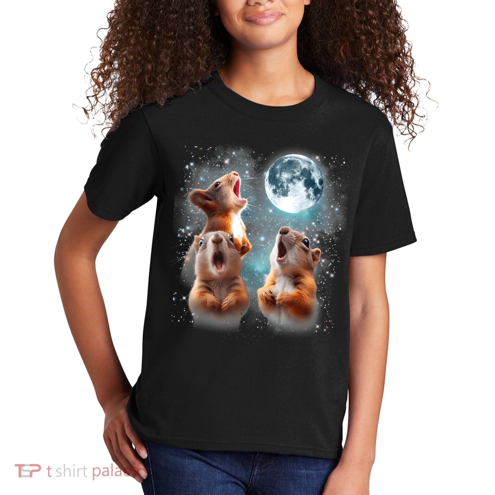 3 Squirrel Moon Howling Squirrel Head Funny Kids T-Shirt