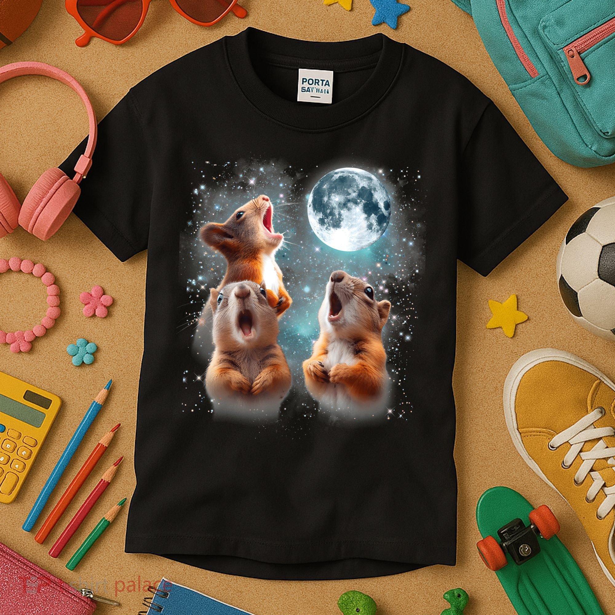 3 Squirrel Moon Howling Squirrel Head Funny Kids T-Shirt