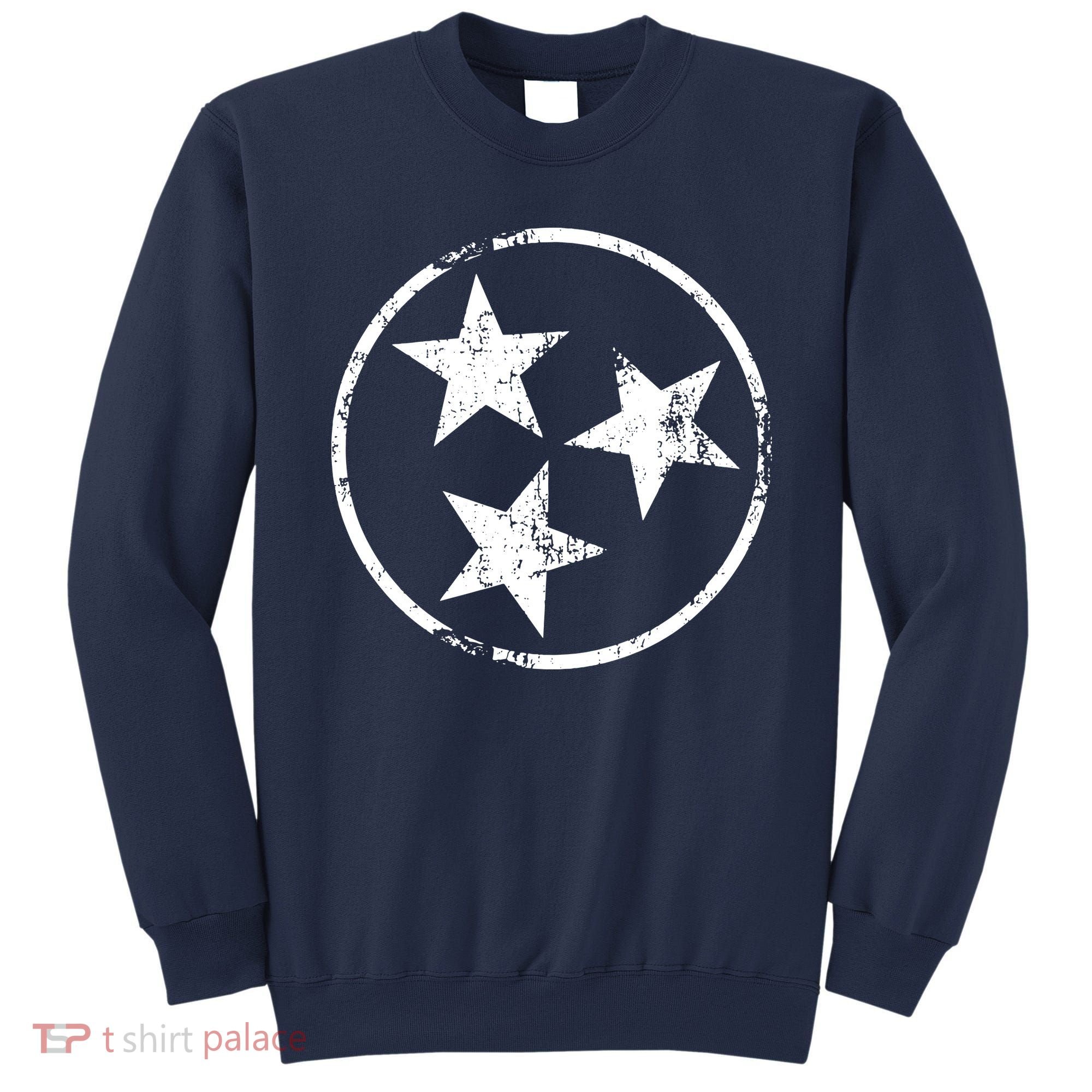 3 Star Tn Flag Graphic White Distressed Tennessee State Flag Sweatshirt