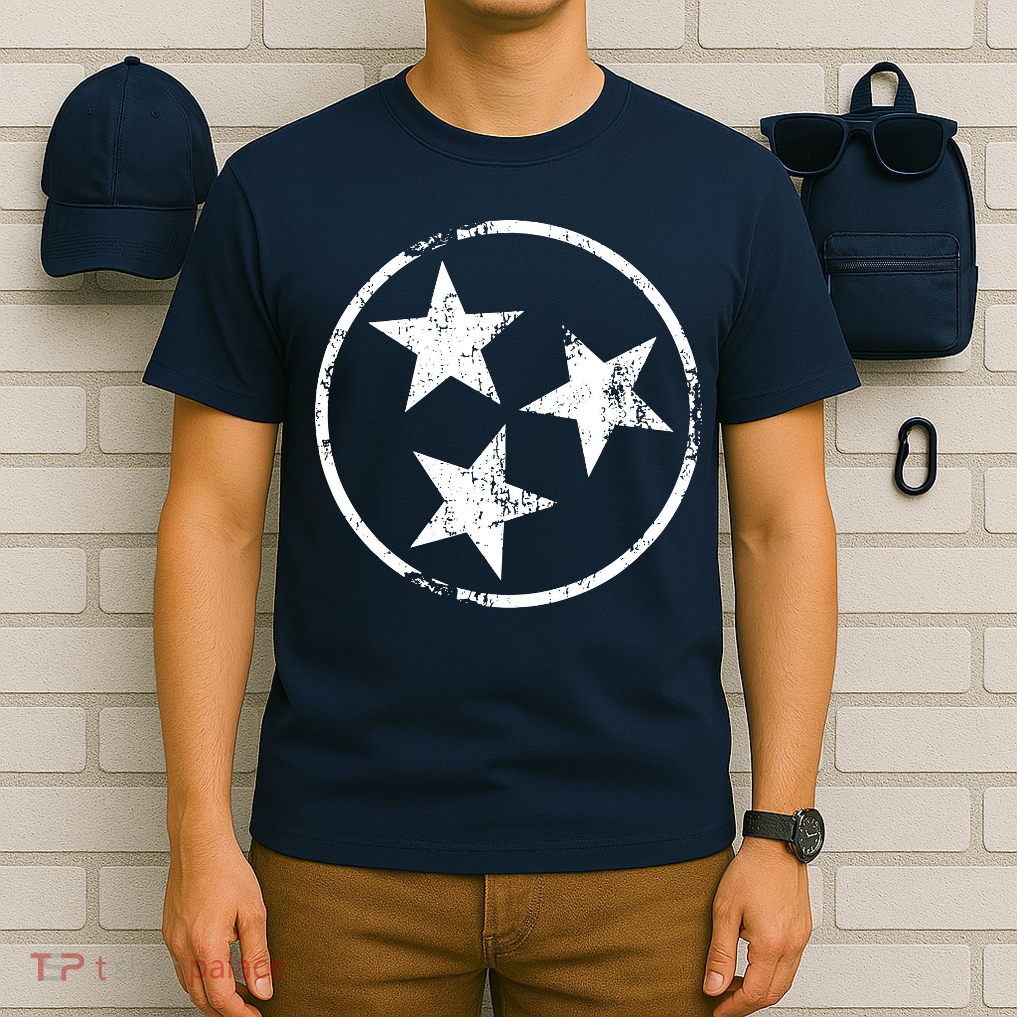 3 Star Tn Flag Graphic White Distressed Tennessee State Flag T-Shirt