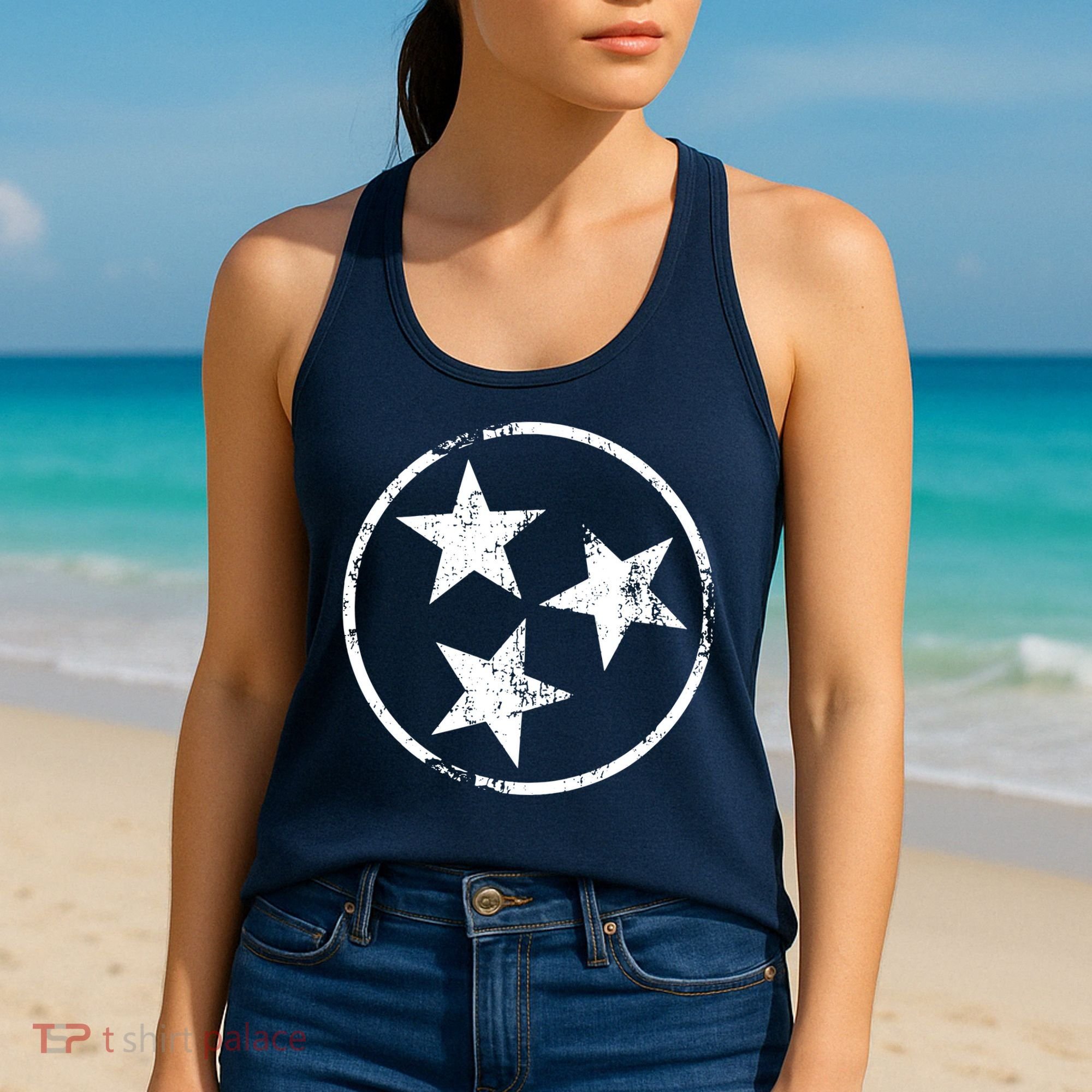 3 Star Tn Flag Graphic White Distressed Tennessee State Flag Women's Tank Top
