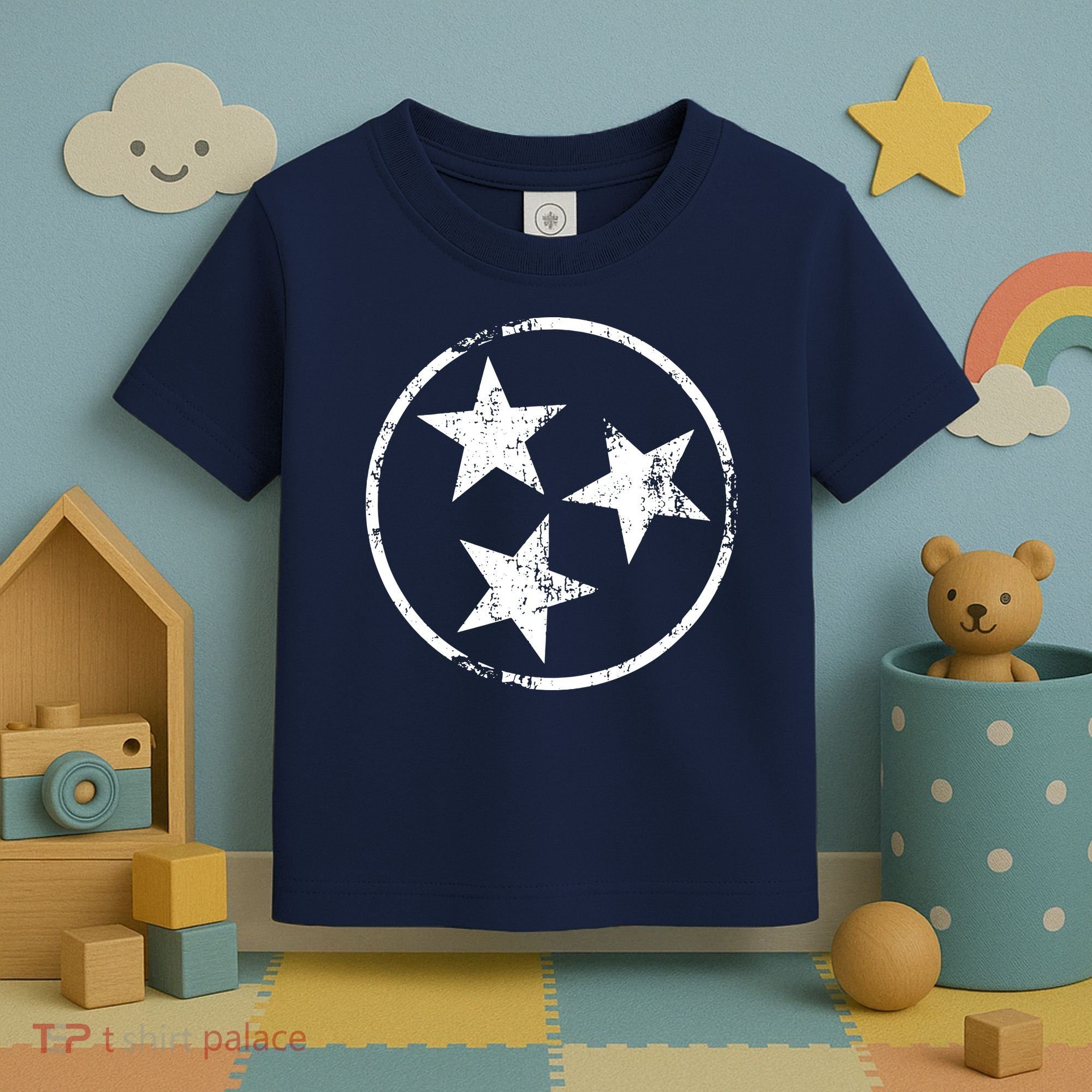 3 Star Tn Flag Graphic White Distressed Tennessee State Flag Toddler T-Shirt