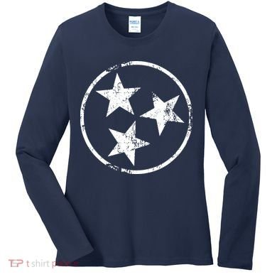 3 Star Tn Flag Graphic White Distressed Tennessee State Flag Women's Long Sleeve Shirt