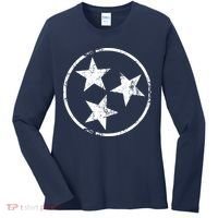 3 Star Tn Flag Graphic White Distressed Tennessee State Flag Women's Long Sleeve Shirt thumb 0