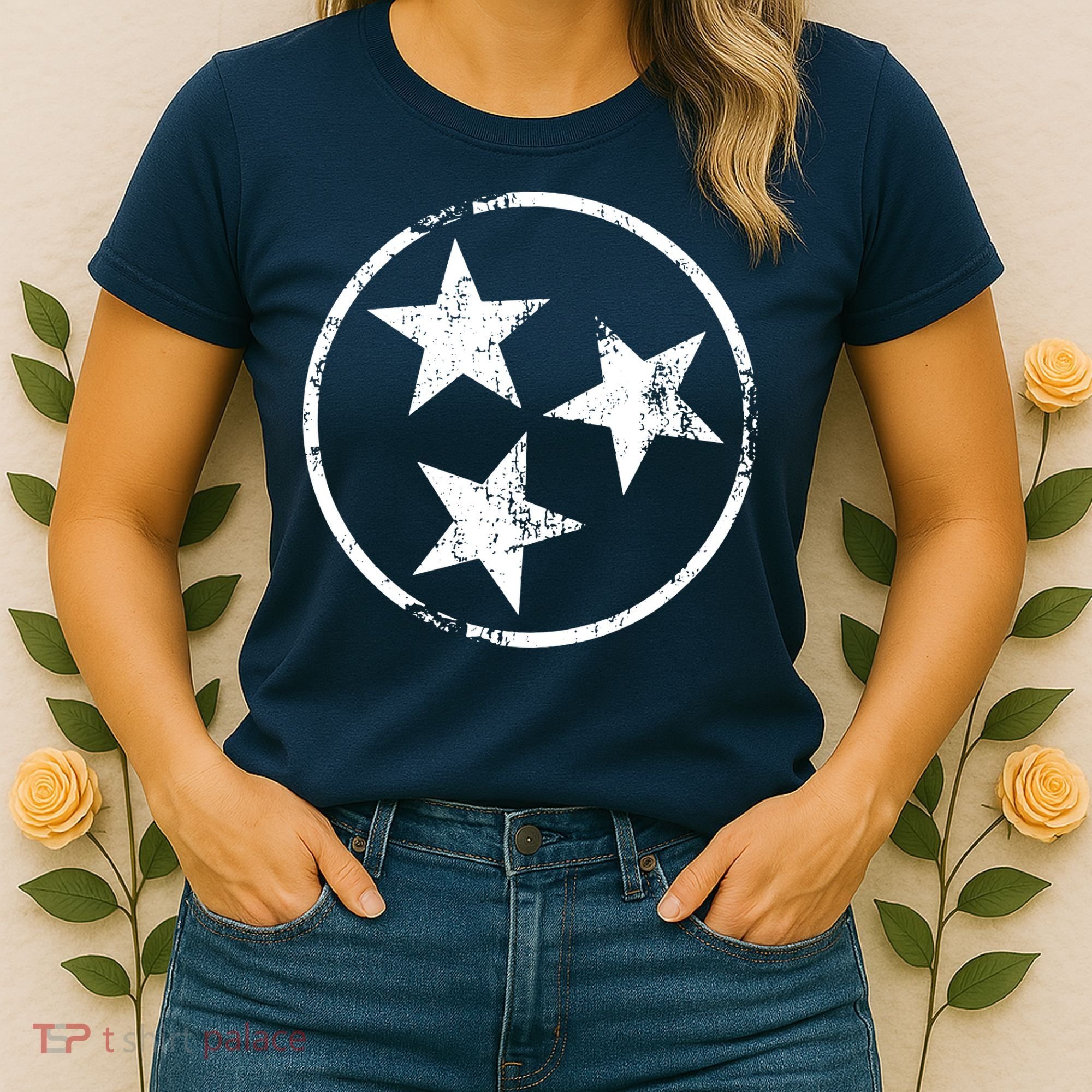 3 Star Tn Flag Graphic White Distressed Tennessee State Flag Women's T-Shirt